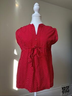 TIARA Y2K Red Polka Dot Preppy Western Cottage Short Sleeve Babydoll Top Size 8